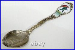 Antique FROG & UMBRELLA Enamel STERLING SILVER Souvenir Spoon PORTLAND OREGON
