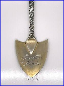 Antique Juneau Alaska Shovel Sterling Silver Souvenir Spoon Gold Nugget SL