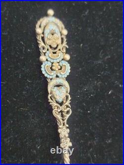 Antique Russian Sterling Silver Enameled Spoon