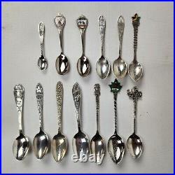 Antique Souvenir Spoons Sterling Silver Lot Of 13 Trophy Demitasse Sugar 108g