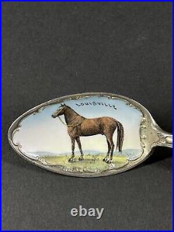 Antique Sterling & Enamel Louisville Kentucky Horse Souvenir Spoon