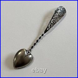 Antique Sterling Silver Collectible Souvenir Beautiful Heart Spiral Floral