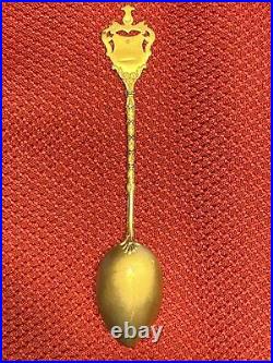 Antique Sterling Silver & Enamel Gold Washed Hamburg Rathaus Souvenir Spoon