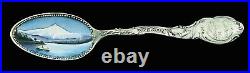 Antique Sterling Silver Enamel OREGON Mountains Lake Souvenir Spoon 5 7/8 Long