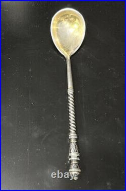 Antique Sterling Silver Niello Russian Spoon 1889 Twisted Stem Scepter End