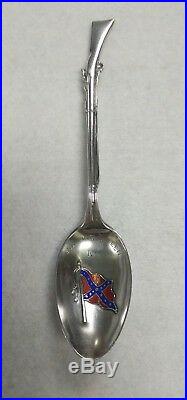 Antique Sterling Silver Rifle Enamel Flag Bowling Green Kentucky Souvenir Spoon