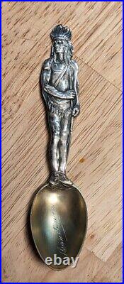 Antique Sterling Silver Souvenir Spoon Figural Native American Indian Manitowoc