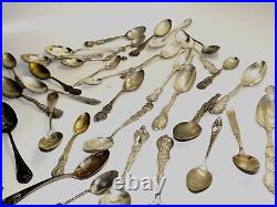 Antique Sterling Silver Souvenir Spoons 40 pcs