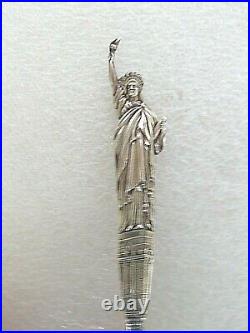 Antique Sterling Silver Souvenir spoon 3D NYC Statue of Liberty Brooklyn Bridge