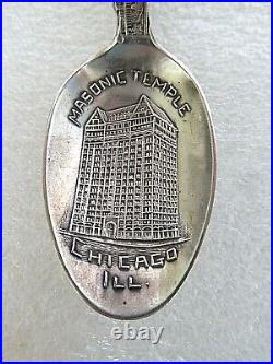 Antique Sterling Silver Souvenir spoon Chicago Skyline Cityscape Masonic Temple