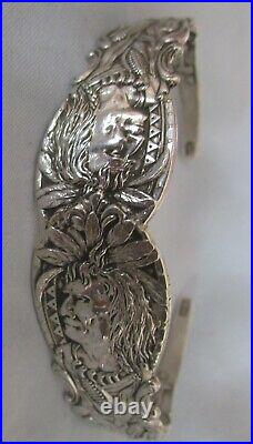 Antique Sterling Silver Spoon Figural Indian 2 Headed Spoon Bracelet