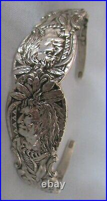 Antique Sterling Silver Spoon Figural Indian 2 Headed Spoon Bracelet