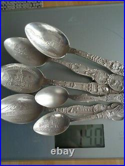 Antique Sterling silver souvenir spoons lot 6pcs