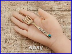 Antique Vintage Sterling 925 Silver Native Navajo Turquoise Hand Stamped Fork