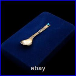 Antique Vintage Sterling 925 Silver Native Navajo Turquoise Hand Stamped Spoon