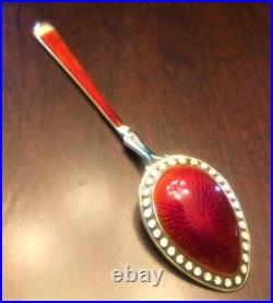 BEATIFUL Guilloche Enamel Jeweled Sterling Silver Spoon Watson Russian Style