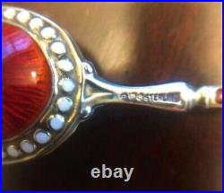 BEATIFUL Guilloche Enamel Jeweled Sterling Silver Spoon Watson Russian Style