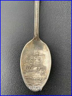Battleship Wisconsin Pabst Beer Sterling Silver Spoon 1898 Souvenir Milwaukee