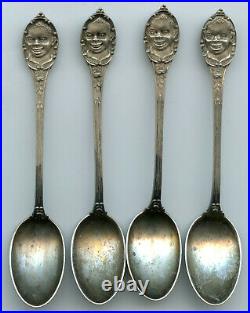 Black Americana Boy 925 Sterling Silver Set of Four Spoons Antique BP505