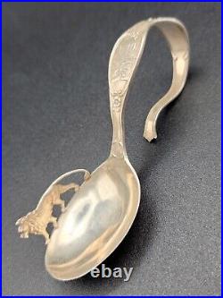 Blackinton Rare Sterling Silver Figural Lion Cat Baby Feeding Spoon Art Nouveau