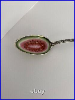 Charles W Crankshaft Watermelon ATLANTA Enameled Sterling Souvenir Spoon