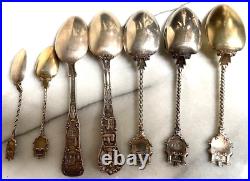 Collection Of 7 Antique Pittsburgh Pa 925 Sterling Silver Souvenir Spoons