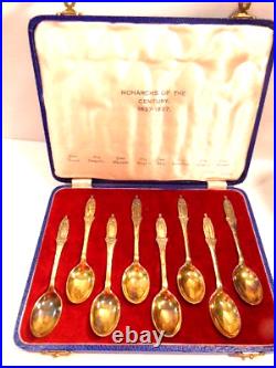 Collection of 8 sterling silver spoons of British Monarchs & wives 1837-1937