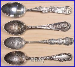Collection of Four Vintage Mini Sterling Silver Souvenir Spoon X669D