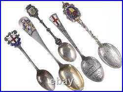 Collection sterling Enamel souvenir spoons from everywhere