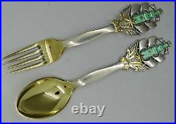 Danish A. Michelsen Enamel Sterling Silver 1930 Christmas Fork & Spoon Set RARE