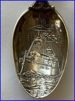 Dated 1898 Army Navy Souvenir Spoon Sterling Silver Enamel Gorham Ship Anchor