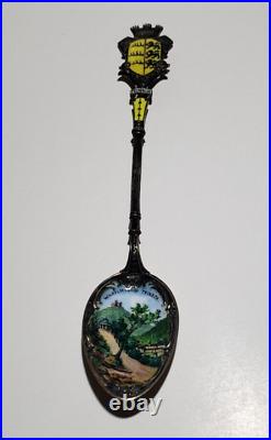 Depose 800 Silver Germany Souvenir Spoons Painted Enamel Collection of 6