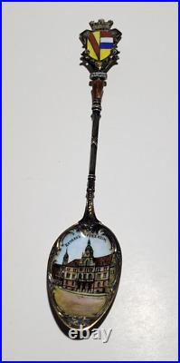 Depose 800 Silver Germany Souvenir Spoons Painted Enamel Collection of 6