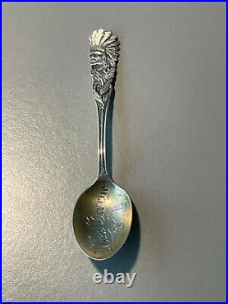 EXTREMELY RARE! Lake George Sterling Silver spoon! Indian head DETAILED SUPERB