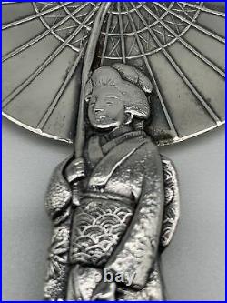 Early Sterling Silver 950 Japanese Geisha Large Parasol Souvenir Spoon