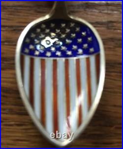 Enamel Eagle Handle Stars Stripes Shield Bowl Sterling Demitasse Souvenir Spoon