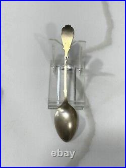 Enameled Floral Scene Gilt Sterling Silver Souvenir Spoon, Floral Handle