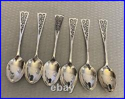 English Sterling Silver Demitasse Spoon Set 6 vintage 1960s cutout handle 4.5