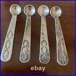 Estate Antique Native American Sterling Tooled 4 Salt Spoons