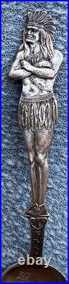 Figural Indian Chief Tammen Sterling Silver Souvenir Spoon Brownsville Texas
