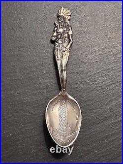 Full Body Native American Figural Nyc Flat Iron Building, Sterling & Gilt Spoon