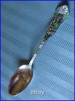 GORHAM SOUVENIR Spoon BABY H1 ENAMEL Floral STERLING Silver ART NOUVEAU Figural