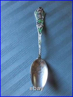 GORHAM SOUVENIR Spoon BABY H1 ENAMEL Floral STERLING Silver ART NOUVEAU Figural
