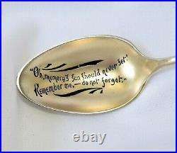 Gold Washed Enamel Mourning Sterling Silver Souvenir Spoon Forget Me Nots 1893