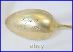 Gold Washed Enamel Mourning Sterling Silver Souvenir Spoon Forget Me Nots 1893