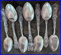 Great Collection of 7 Antique Sterling Silver Souvenir Spoons 186.73g Silver