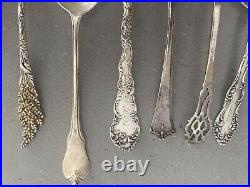 Group Lot of 11 Antique Sterling Silver Spoons and Such