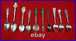 Group of 10 Antique Sterling Silver Spoons including Souvenir Spoons (#4629)