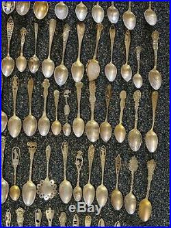 HUGE! Lot Of All Sterling Silver Souvenir Spoons 190 Spoons 3,339 Grams Total