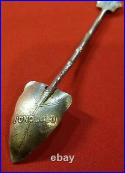 Hawaiian Souvenir Spoon Enamel Leaf & Crown Gorham Sterling Silver Honolulu